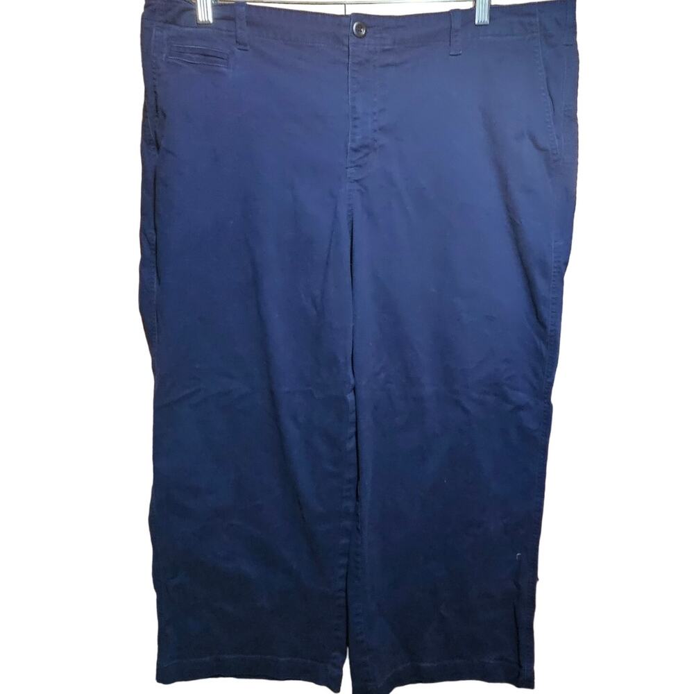 Lands End Cotton Blend Navy Blue Mid Rise Wide Leg Pants Size 18W